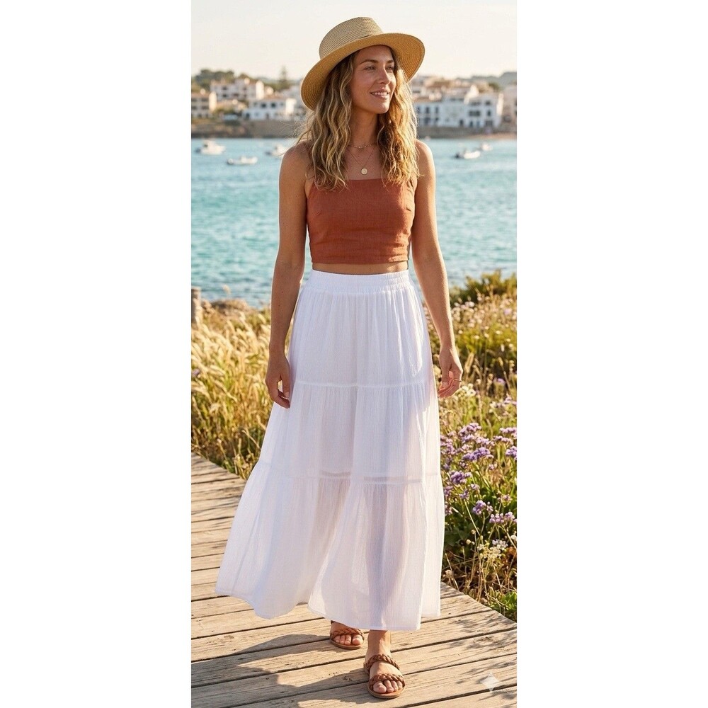 Passport Women’s Size L White Boho Indie Fairy Angel Peasant Festive Skirt Lined